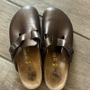 Birkenstock Boston Clogs Metallic Brown Leather